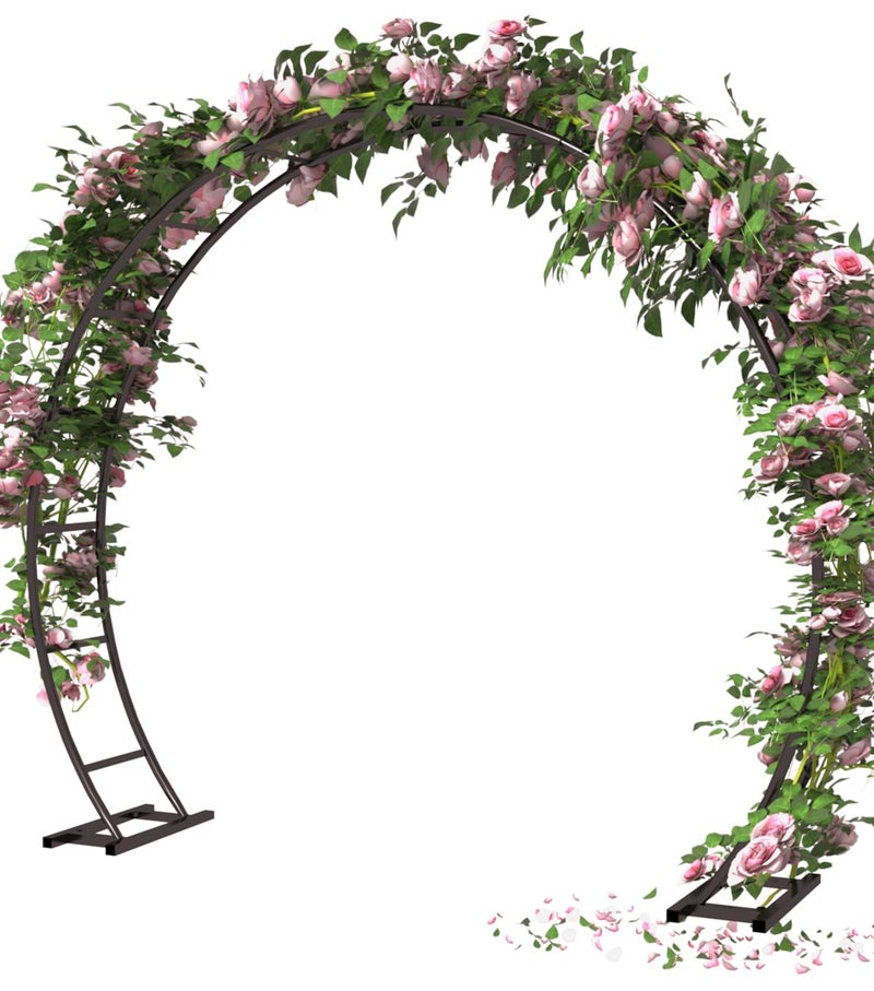 Queension Metal Arch Backdrop Stand 8Ft Wide 7Ft High, Wedding Arch Frame for Wedding Decorations, Balloon Arch Stand with Base for Ceremony, Outdoor Garden Arch Trellis for Climbing Plants, Black - Image 1