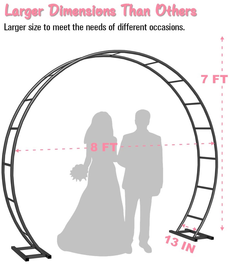 Queension Metal Arch Backdrop Stand 8Ft Wide 7Ft High, Wedding Arch Frame for Wedding Decorations, Balloon Arch Stand with Base for Ceremony, Outdoor Garden Arch Trellis for Climbing Plants, Black - Image 2