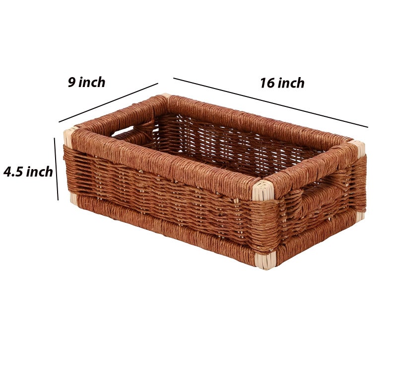 AKWAY Wicker Rectangular Basket For Keeping Cloths,Storage Basket,Bin Organizer For Toiletry,Kitchen Utilites Cosmetic Towels Bathroom Trya&Kitchen Organizer Bamboo Basket (16 L X 9 W X 4.5H) Brown - Image 4