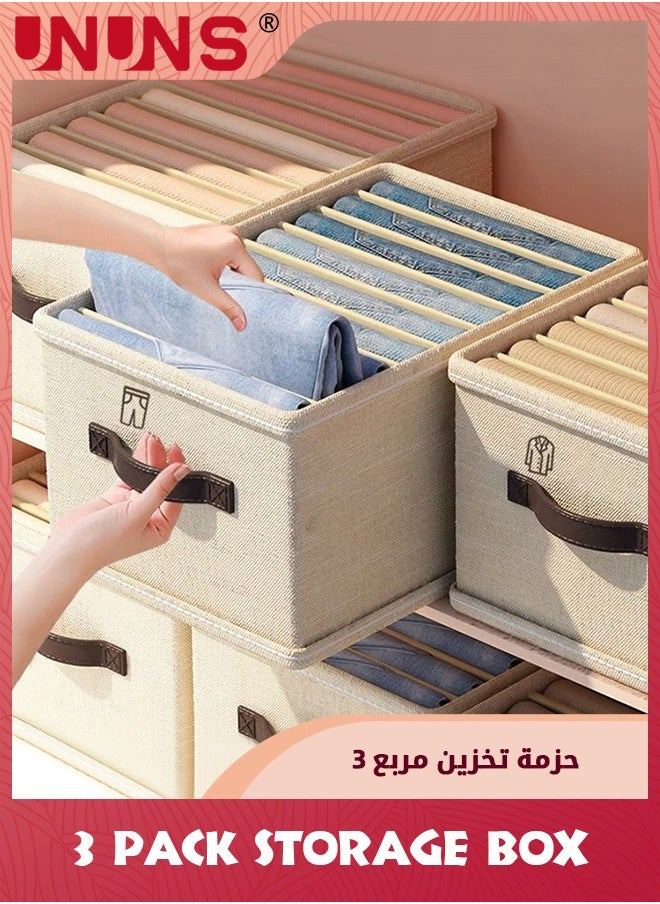 UNUNS - 3 Pack Closet Storage Bin With Lids,9 Grids Foldable Stackable Fabric Drawer Organizer Dividers Storage Box For Jeans,Pants,T-shirts,Sweater,Scarves,Bras - Image 1