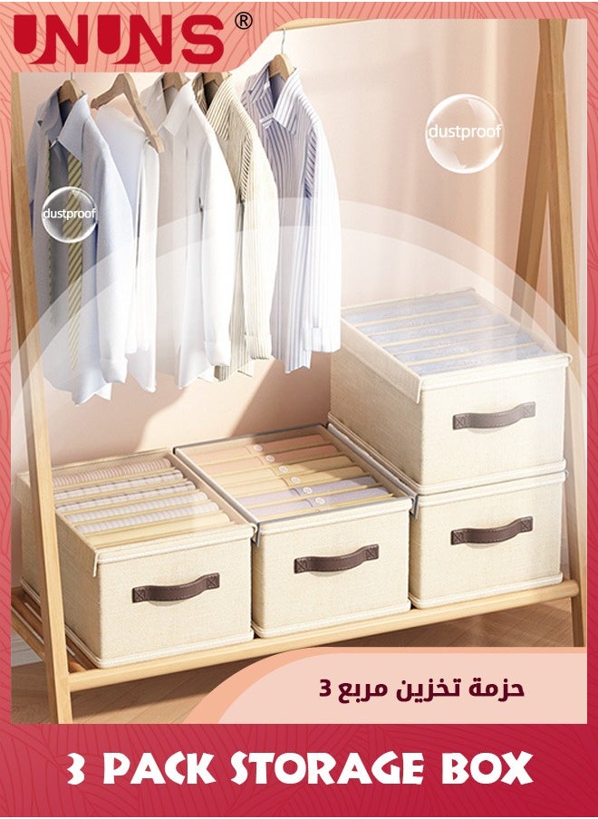 UNUNS - 3 Pack Closet Storage Bin With Lids,9 Grids Foldable Stackable Fabric Drawer Organizer Dividers Storage Box For Jeans,Pants,T-shirts,Sweater,Scarves,Bras - Image 1