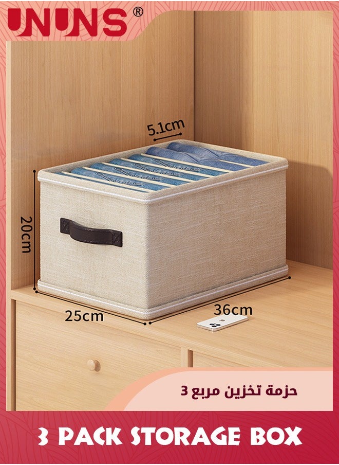 UNUNS - 3 Pack Closet Storage Bin With Lids,9 Grids Foldable Stackable Fabric Drawer Organizer Dividers Storage Box For Jeans,Pants,T-shirts,Sweater,Scarves,Bras - Image 1