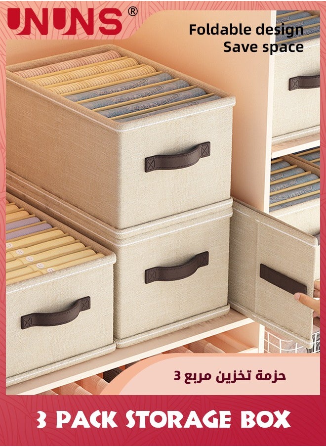 UNUNS - 3 Pack Closet Storage Bin With Lids,9 Grids Foldable Stackable Fabric Drawer Organizer Dividers Storage Box For Jeans,Pants,T-shirts,Sweater,Scarves,Bras - Image 1