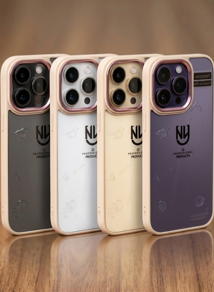 أتش أم سي جراب iPhone 14 Pro من سلسلة NU – غطاء شبه شفاف فائق النحافة مع واقي كاميرا باللون الذهبي الوردي - Image 2
