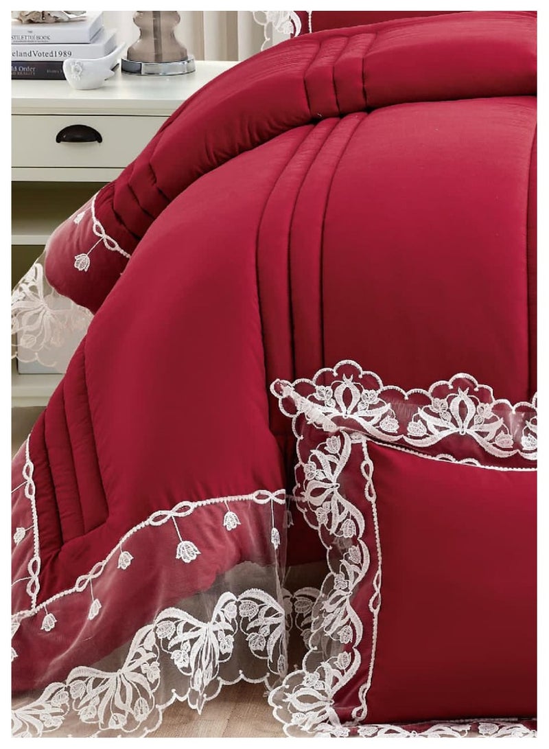 برايدس مفرش نفاس نفرونص يناسب مرتبه سرير140×200سم طقم  مكون من 5 قطع لحاف مقاس 170×230سم/احمر - Image 2