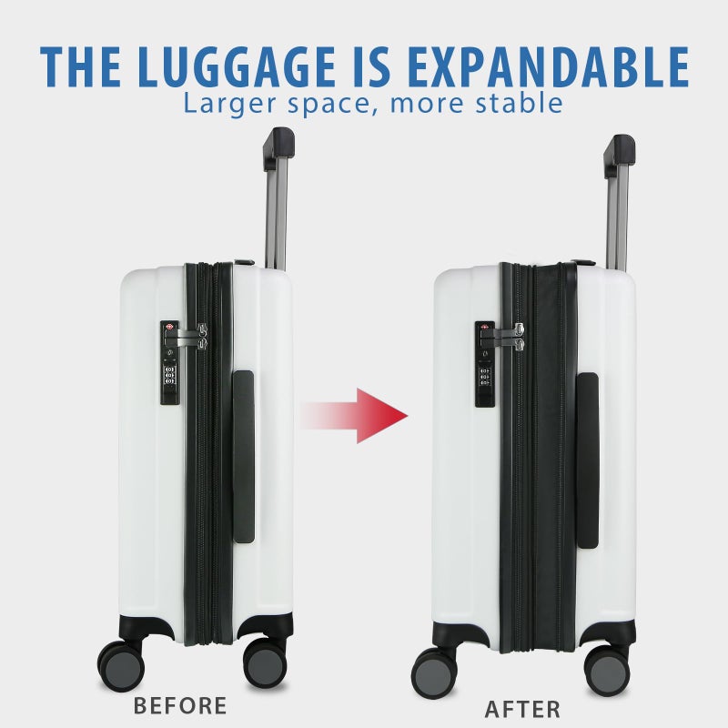 KROSER Hardside Expandable Carry On Luggage with Spinner Wheels & Built-in TSA Lock, Durable Suitcase Rolling Luggage with USB Port, Carry-On 20-Inch, White - Image 5
