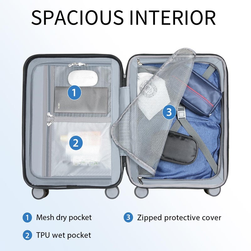 KROSER Hardside Expandable Carry On Luggage with Spinner Wheels & Built-in TSA Lock, Durable Suitcase Rolling Luggage with USB Port, Carry-On 20-Inch, White - Image 3