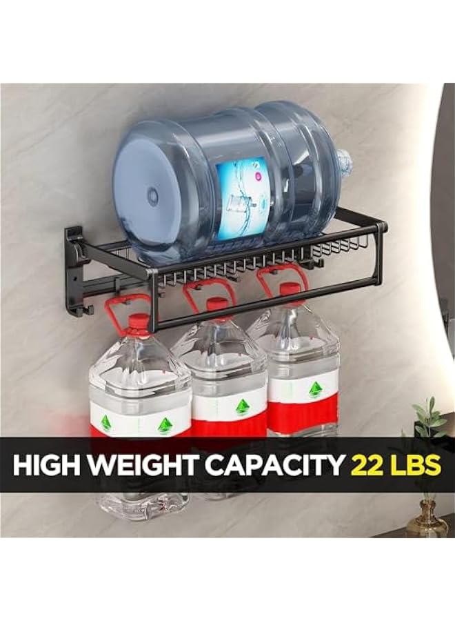 MIXDE Towel Rack, Stainless Steel Bathroom Towel Rail with Towel Bar and Hooks, Foldable Wall-Mounted Self Adhesive Shower Shelf Organizer, Bath Towel Storage Shelf-Black - Image 5