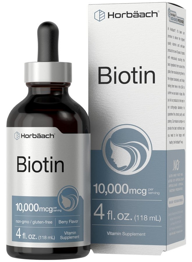 Horbäach Biotin Liquid Drops 10000mcg | 4 fl oz | Berry Flavor | Vegetarian, Non-GMO & Gluten Free Supplement - Image 1