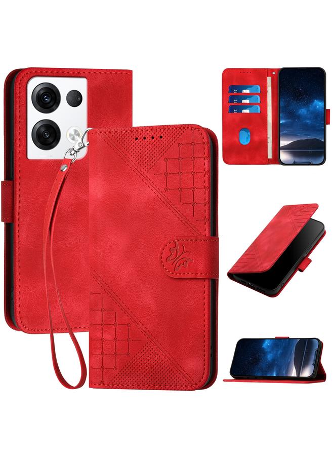 اس-توب جراب هاتف من الجلد بنقشة فراشة شبكية عالمية لهاتف OPPO Reno8 Pro 5G مع حبل تعليق - Image 1