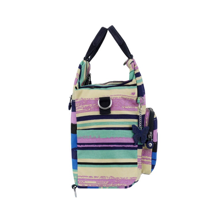 CAPRICE COLLECTION Unisex Medium Backpack – Multi Color Stripes, Compact, Water-Resistant Nylon, 10L Capacity - Image 4