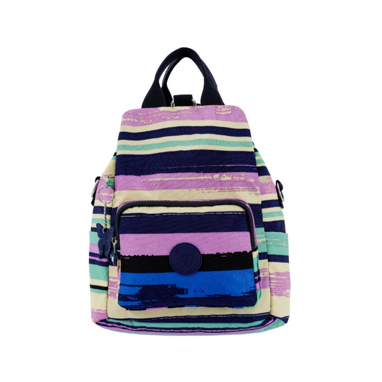 CAPRICE COLLECTION Unisex Medium Backpack – Multi Color Stripes, Compact, Water-Resistant Nylon, 10L Capacity - Image 1