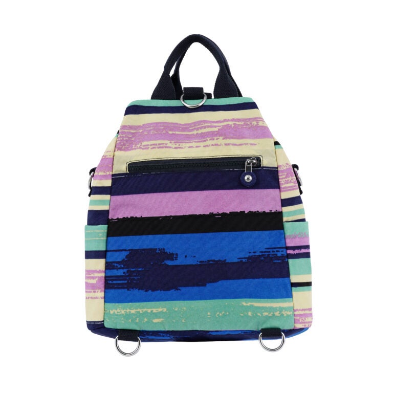CAPRICE COLLECTION Unisex Medium Backpack – Multi Color Stripes, Compact, Water-Resistant Nylon, 10L Capacity - Image 2