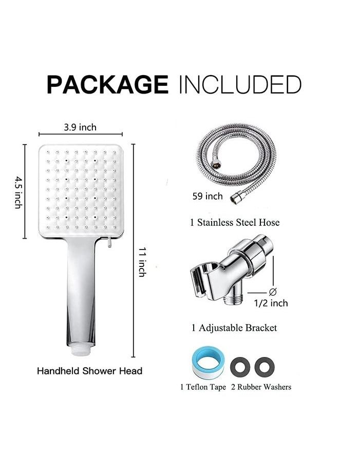 Generic - Shower Head High Pressure with Handheld,6 Spray Settings Detachable Square Showerhead with Stainless Steel Hose and Adjustable Shower Stand,Silver - Image 1