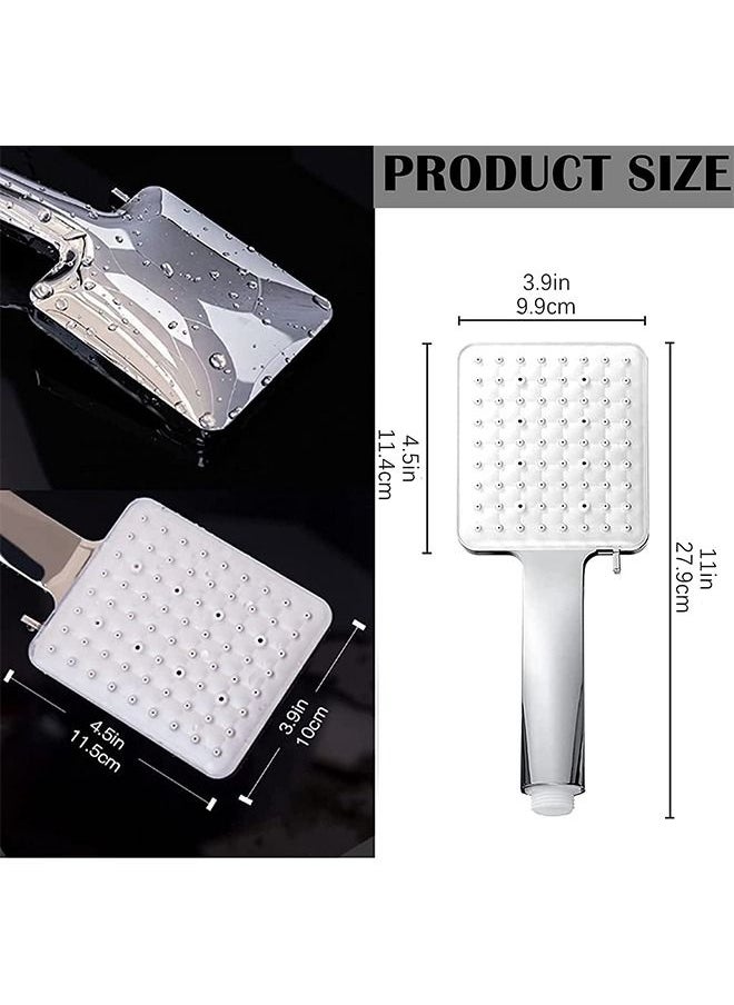Generic - Shower Head High Pressure with Handheld,6 Spray Settings Detachable Square Showerhead with Stainless Steel Hose and Adjustable Shower Stand,Silver - Image 1