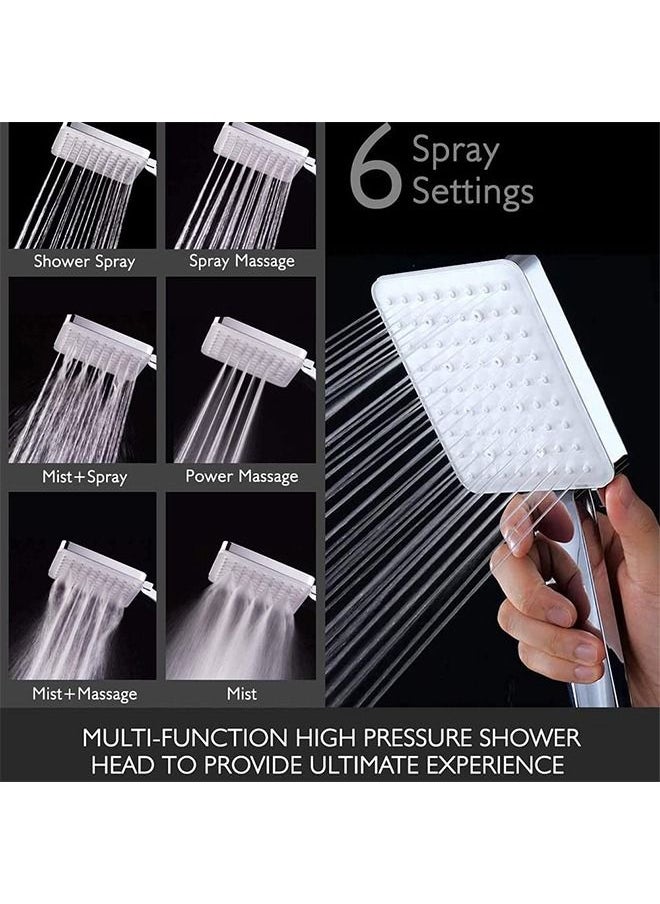 Generic - Shower Head High Pressure with Handheld,6 Spray Settings Detachable Square Showerhead with Stainless Steel Hose and Adjustable Shower Stand,Silver - Image 1