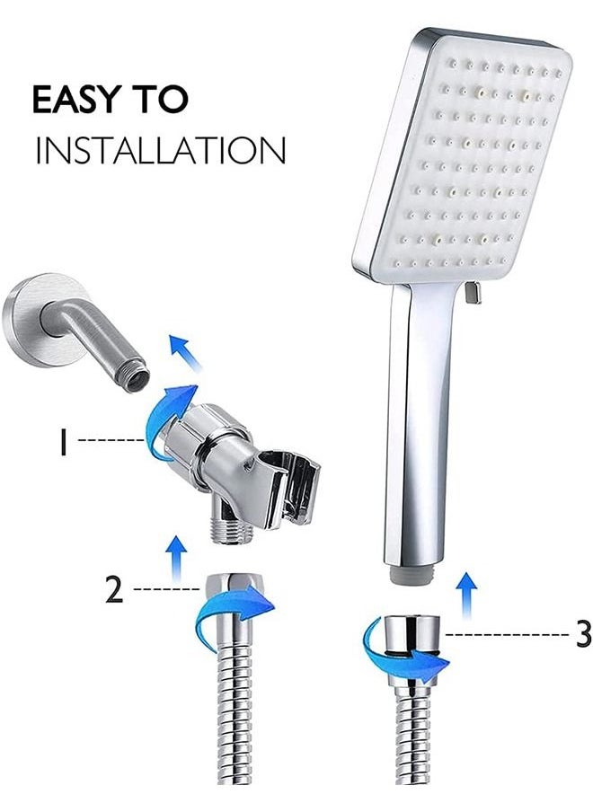 Generic - Shower Head High Pressure with Handheld,6 Spray Settings Detachable Square Showerhead with Stainless Steel Hose and Adjustable Shower Stand,Silver - Image 1