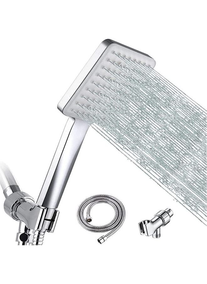 Generic - Shower Head High Pressure with Handheld,6 Spray Settings Detachable Square Showerhead with Stainless Steel Hose and Adjustable Shower Stand,Silver - Image 1