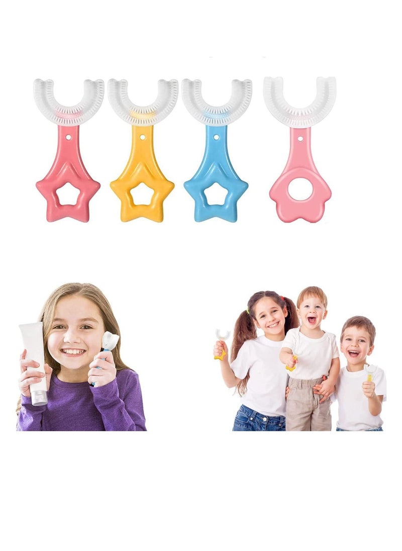 فرشاة أسنان للأطفال، تصميم رأس فرشاة ناعمة على شكل U، 4 قطع أداة تنظيف الأسنان 360° للأطفال، مادة آمنة، ناعمة وكثيفة، سهلة الإمساك، تجعل الأطفال يحبون تنظيف أسنانهم - Image 1