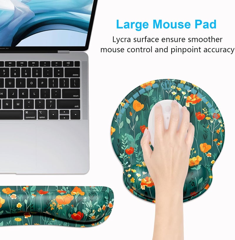Dapesuom Keyboard Wrist Rest and Mouse Pad with Wrist Support, Cute Memory Foam Cushion for Keyboard and Mouse Set, Desktop Pad Rests with Non Slip Base for Easy Typing & Pain Relief, Forest Flowers - Image 5