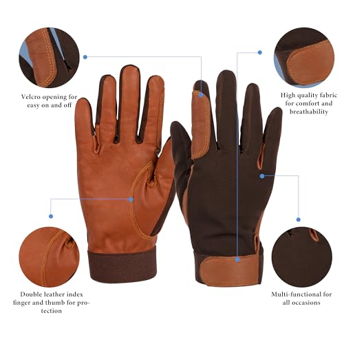 ONNAS Equestrian Riding Gloves - Genuine Goatskin Palm, Double-Layer Leather Fingers, Hook & Loop Wrist - Ideal for Horse Riding, Boating, Gardening, Cycling & Driving​ - Image 2