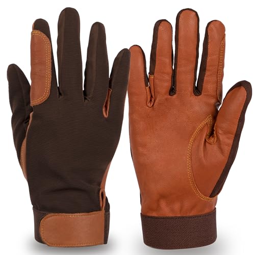 ONNAS Equestrian Riding Gloves - Genuine Goatskin Palm, Double-Layer Leather Fingers, Hook & Loop Wrist - Ideal for Horse Riding, Boating, Gardening, Cycling & Driving​ - Image 1
