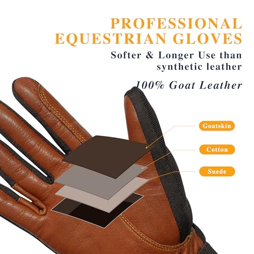 ONNAS Equestrian Riding Gloves - Genuine Goatskin Palm, Double-Layer Leather Fingers, Hook & Loop Wrist - Ideal for Horse Riding, Boating, Gardening, Cycling & Driving​ - Image 3
