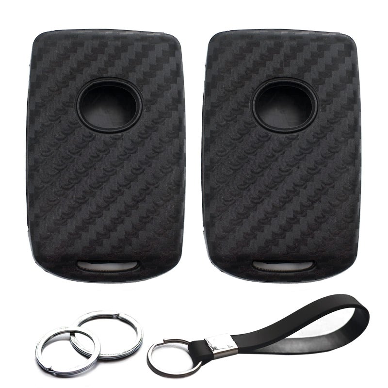 INFIPAR 2pcs Compatible with Mazda 3 6 3 Sport CX3 CX5 CX9 CX30 CX50 CX90 MX5 Miata MX30 EV Carbon Fiber Looks Black Key Fob Cover Case Key Chain Protector Keyless Remote Holder
