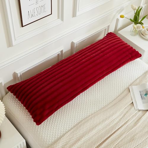 Cottonfry Ultra Soft Velvet Body Pillow Cover/Case Pillowcase with Hidden Zipper, Zippered Body Pillow Case (Red (Line Fur), 20x54) - Image 3