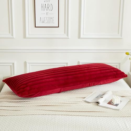 Cottonfry Ultra Soft Velvet Body Pillow Cover/Case Pillowcase with Hidden Zipper, Zippered Body Pillow Case (Red (Line Fur), 20x54) - Image 4