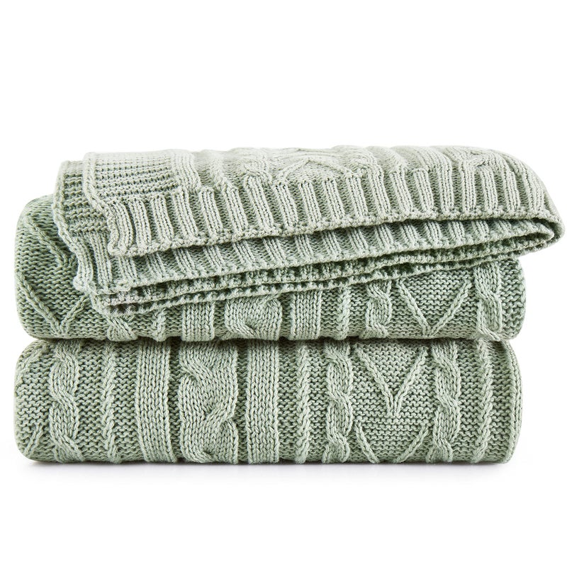 Aormenzy Sage Green Cable Knit Throw Blankets for Couch Bed Sofa Acrylic Knitted Blanket Soft Cozy Throw Blanket 50 x 60