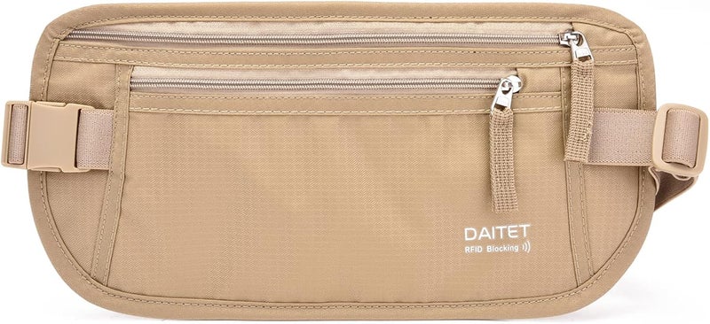 DAITET حزام النقود - حامل جواز السفر، محفظة سفر مخفية آمنة مع حجب RFID، حزام خفي للخصر - Image 1