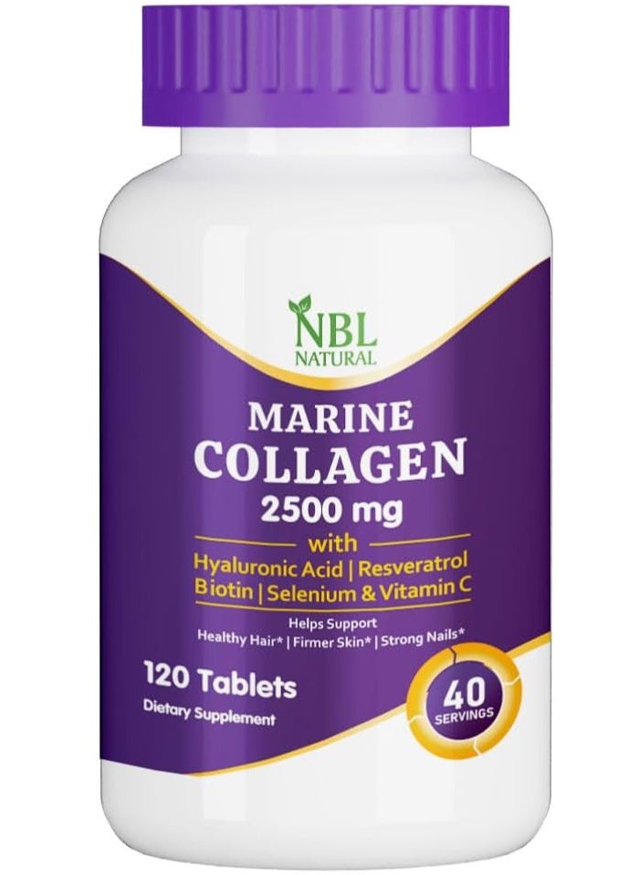 NBL Natural - Hydrolysed Marine Collagen 2500 Mg With Hyaluronic Acid, Resveratrol, Biotin, Selenium And Vitamin C, 120 Tablets - Image 1