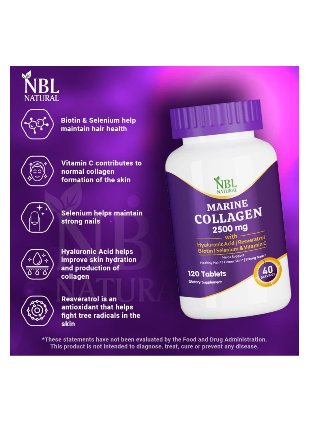 Nbl Natural Hydrolysed Marine Collagen 2500Mg Tablets 120'S