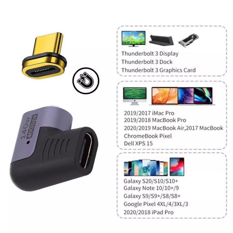 Microware محول مغناطيسي بزاوية 90 درجة USB-C ذكر إلى أنثى PD 100W شحن 40Gbps موصل لجهاز Mac-Book Pro/Air، جهاز لوحي، لابتوب (USB C M-F بزاوية قابلة للفصل) - Image 2