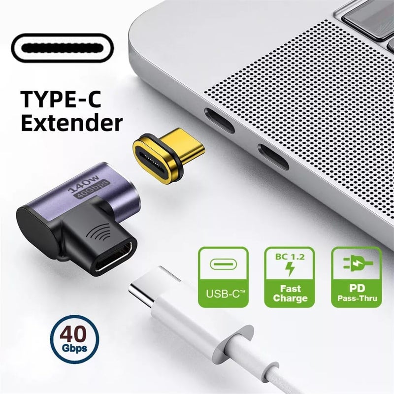 Microware محول مغناطيسي بزاوية 90 درجة USB-C ذكر إلى أنثى PD 100W شحن 40Gbps موصل لجهاز Mac-Book Pro/Air، جهاز لوحي، لابتوب (USB C M-F بزاوية قابلة للفصل) - Image 4