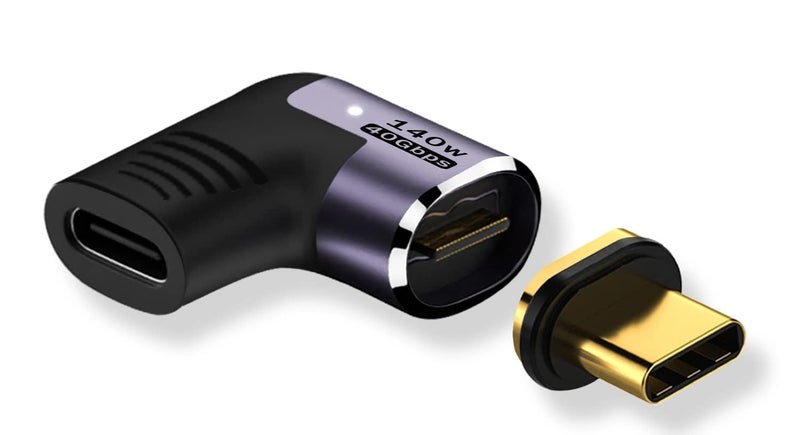 Microware محول مغناطيسي بزاوية 90 درجة USB-C ذكر إلى أنثى PD 100W شحن 40Gbps موصل لجهاز Mac-Book Pro/Air، جهاز لوحي، لابتوب (USB C M-F بزاوية قابلة للفصل) - Image 1