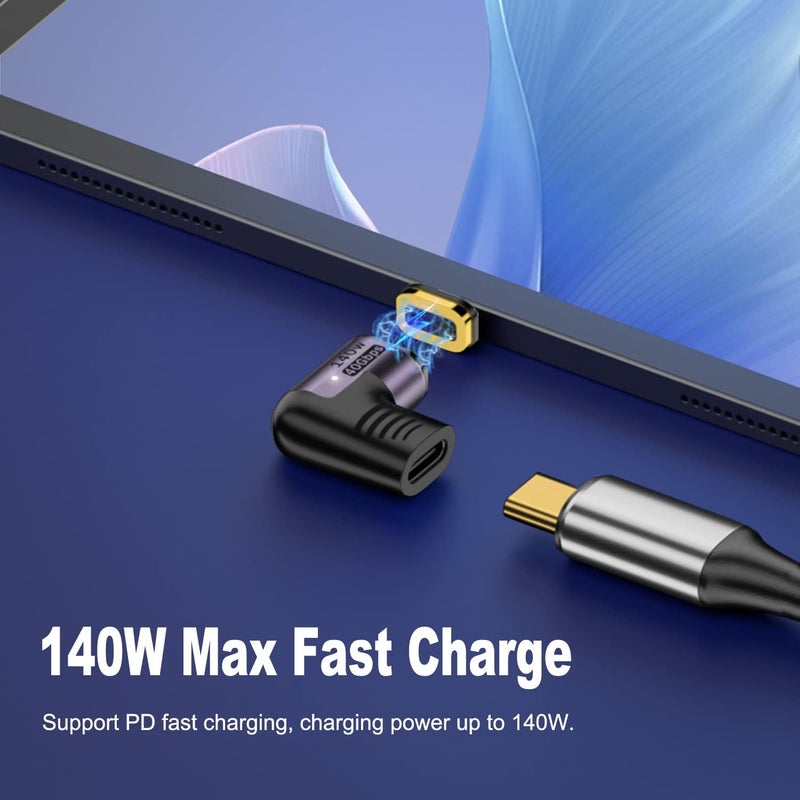 Microware محول مغناطيسي بزاوية 90 درجة USB-C ذكر إلى أنثى PD 100W شحن 40Gbps موصل لجهاز Mac-Book Pro/Air، جهاز لوحي، لابتوب (USB C M-F بزاوية قابلة للفصل) - Image 5