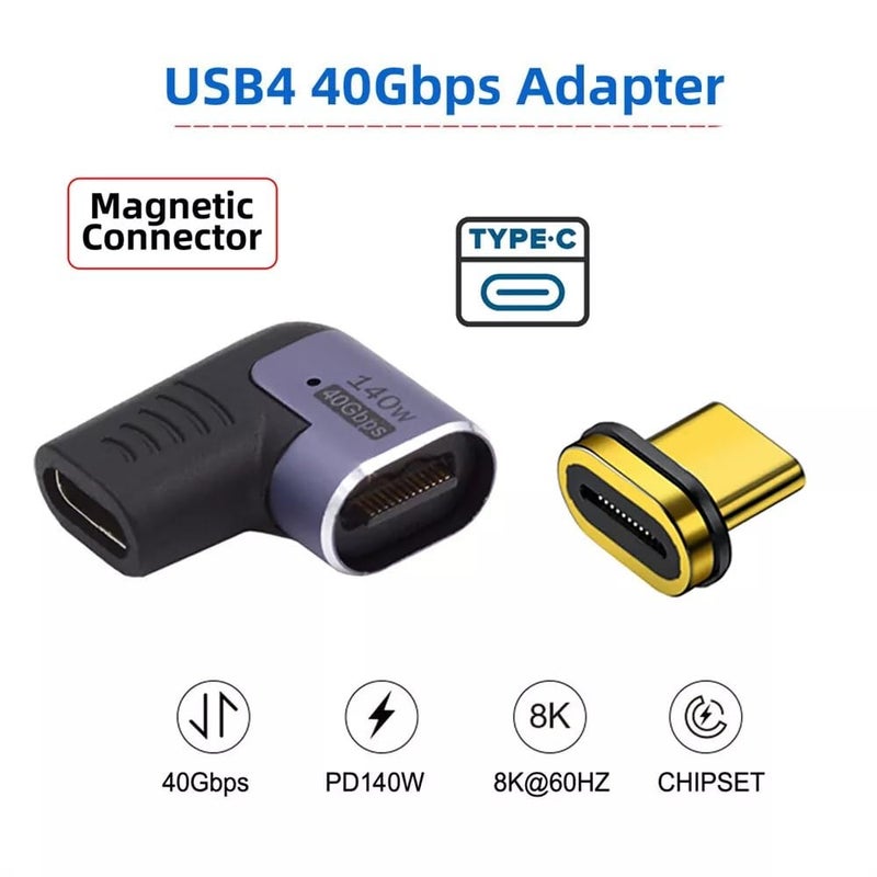 Microware محول مغناطيسي بزاوية 90 درجة USB-C ذكر إلى أنثى PD 100W شحن 40Gbps موصل لجهاز Mac-Book Pro/Air، جهاز لوحي، لابتوب (USB C M-F بزاوية قابلة للفصل) - Image 3