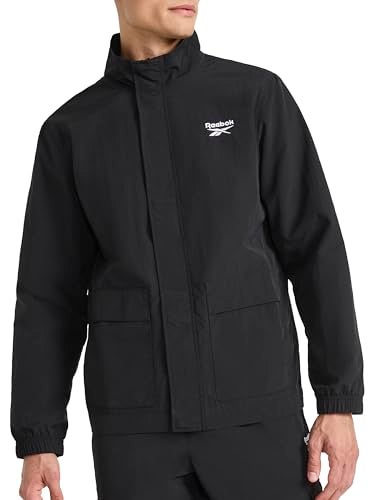 Reebok Men’s RI Utility Woven Jacket, Standard Fit, Lightweight Nylon Fabric, Black, Medium - Image 1