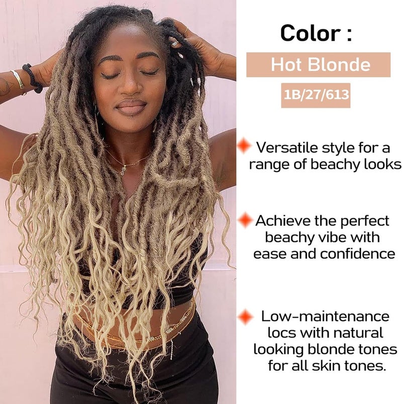 SuyiIRL Wavy Faux Locs Crochet Braid Hair Bohemian Locs 24 Inches Synthetic Dreads Ombre Braiding Hair Afro Dreadlock (24", 1b/27/613) - Image 5