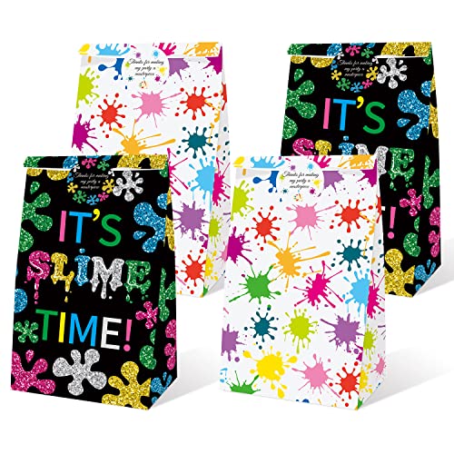 MOAXMOA 24 Pack Slime Party Favors Goodie Bags Painting Candy Gift Treat Bags with Stickers Slime Art Theme Birthday Its Slime Time Party Decorations Supplies - Image 1