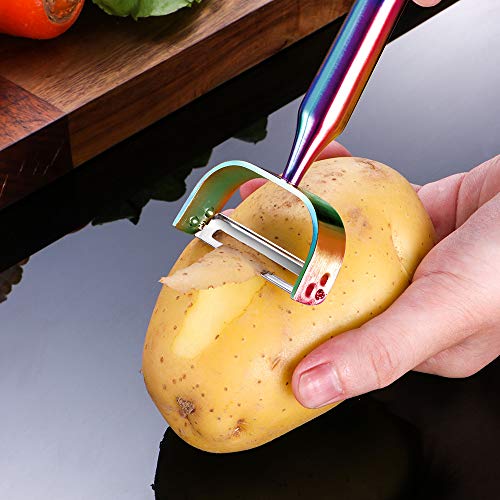 GKG Vegetable Apple Peelers for kitchen, Fruit Carrot Veggie Potatoes Peeler, Heavy Duty Y-Shaped Stainless Steel Peelers, with Ergonomic Non-Slip Handle sharp Blade, Dishwasher Safe KG ALPHA Rainbow - Image 4