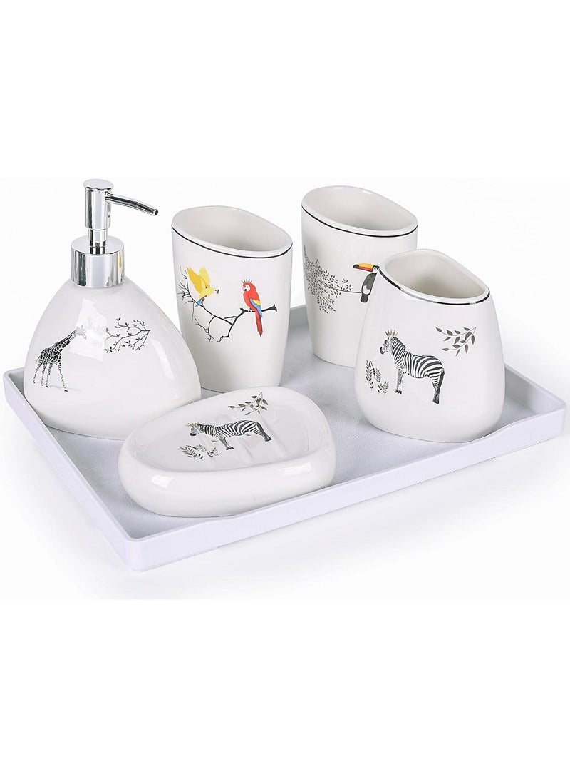 Bathroom Accessories Set,Modern Countertop Bathroom Decor,Luxury 6 Piece Bathroom Accessory Set,Complete with Soap Dispenser,Toothbrush Holder,Tumbler,Tray - Image 1