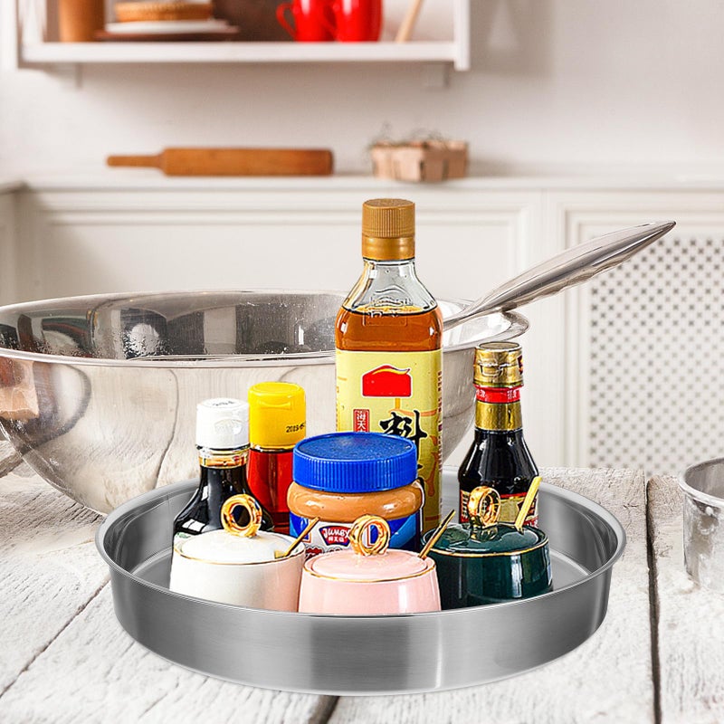 Stainless Steel Rotating Spice Rack Organizer Large Non Slip Kitchen Storage Tray - Image 5
