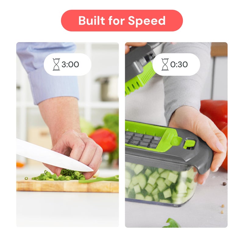 Fullstar The Original Pro Chopper - Vegetable Chopper and Spiralizer, Food Chopper with Container, Fruit Slicer, Kitchen Gadgets & Gifts, Home Essentials (4 in 1, Gray/Green) - Image 4