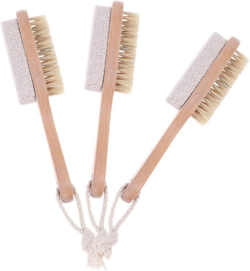 3pcs Dual-Sided Foot Brush Pumice Stone and Bristle Scrubber with Wooden Handle for Dead Skin Exfoliation and Callus Removal Suitable for Shower Foot Care - Image 1