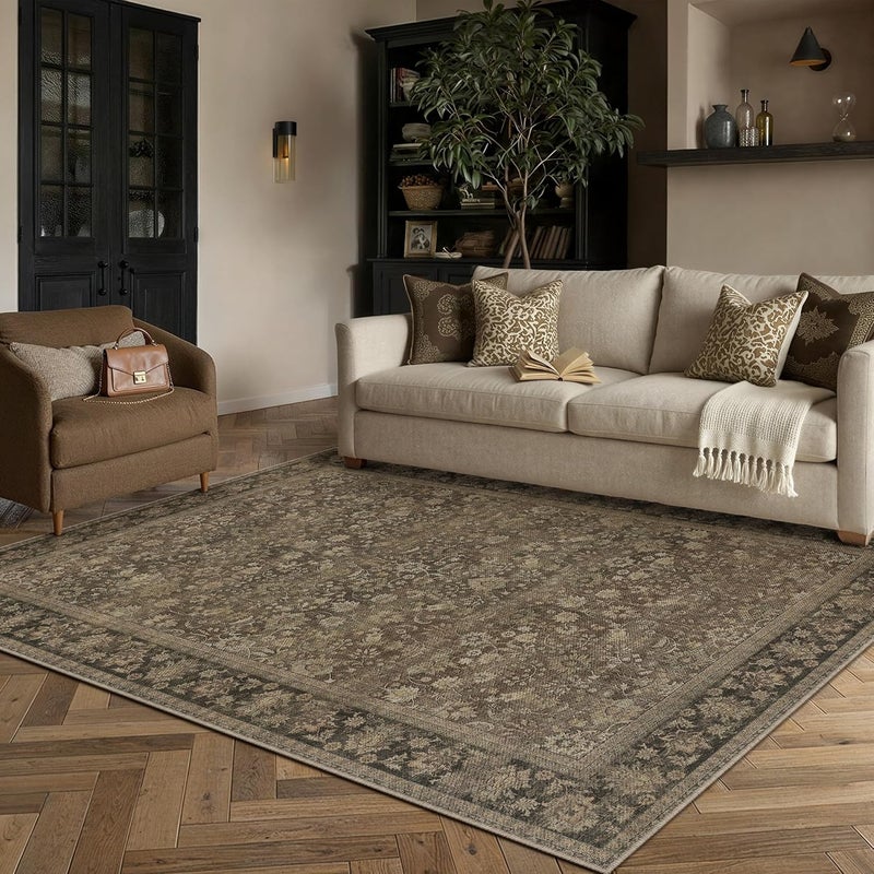 HUGEAR 5x7 Indoor/Outdoor Rug Brown Linen-Look Fabric Vintage Area Rug High Traffic Stain Resistant Easy Clean Durable Rugs for Living Kitchen Patio Deck Balcony Porch Garden Courtyard - Image 3