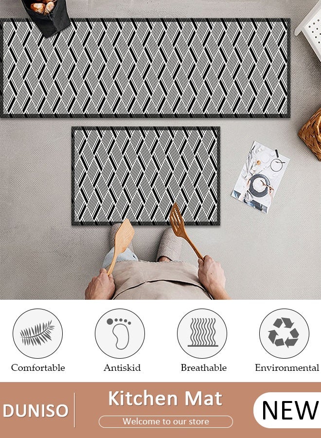 DUNISO قطعتان من سجاد ودواسات المطبخ غير القابلة للانزلاق، مجموعة سجادة مضادة للتعب في مدخل المطبخ، سجادة أرضية خلفية للمطبخ والحمام والمكتب 40*60 سم&amp;40*120 سم - Image 1