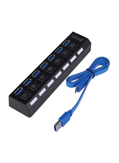 نيبمينينت موزع USB 3.0 بـ7 منافذ مع زر تشغيل وإيقاف الأسود / الأزرق  - Image 1